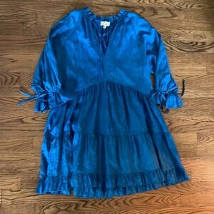 Pinch breezy blue mini dress w/ tie at neck & sleeves small